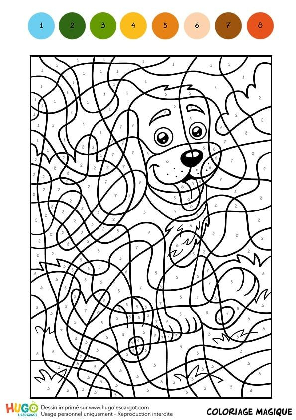 Coloriage Et Illustration D'Un Coloriage Magique Cm1, Un Petit Chien pour Coloriage Magique Difficile