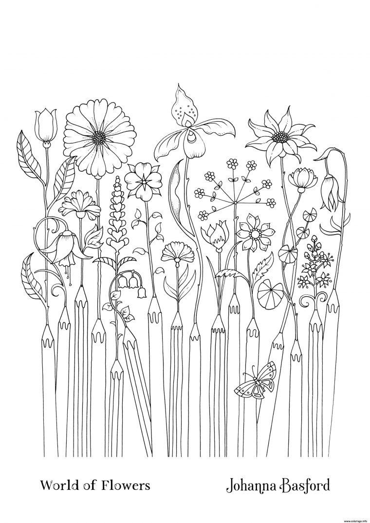 Coloriage Le Monde Des Fleurs 6 Dessin Adulte Par Johanna Basford À dedans Coloriage Animaux Et Fleurs