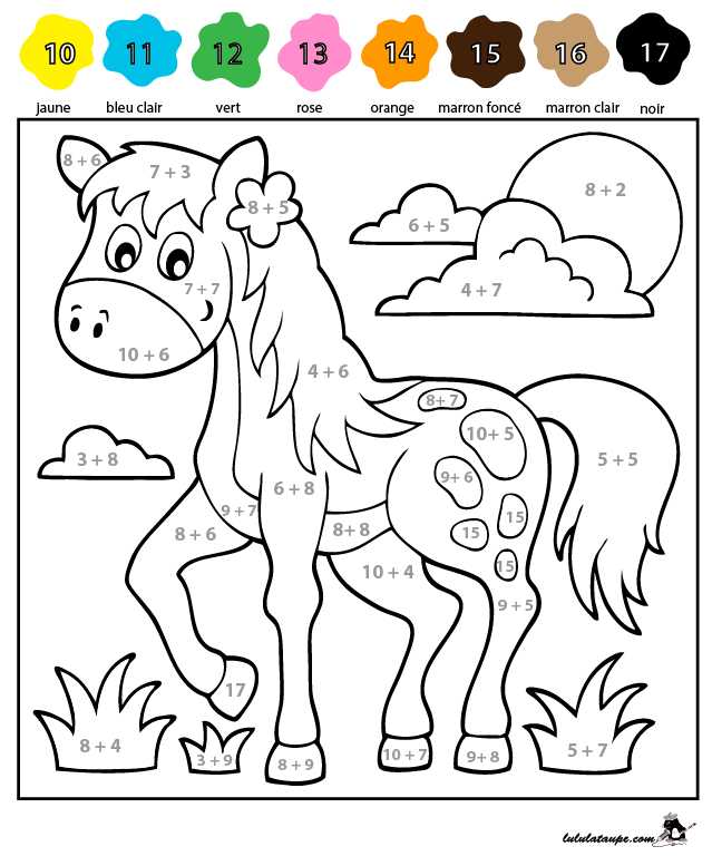 Coloriage Magique ; Additions Dont Le Résultat Est 10, 11, 12, 13,14 tout Coloriage Animaux 6 Ans