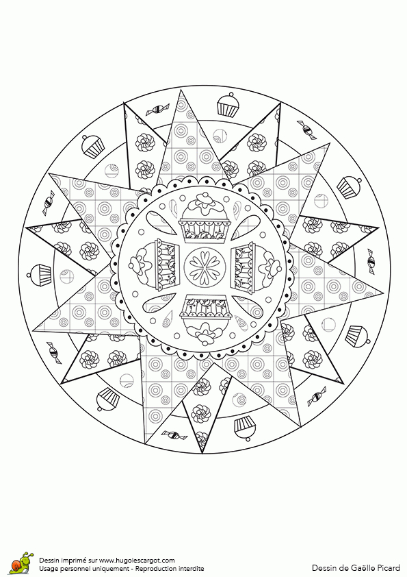 Coloriage Mandala Gateau Cupcake Etoile Sur Hugolescargot encequiconcerne Jeux De Coloriage Mandala En Ligne