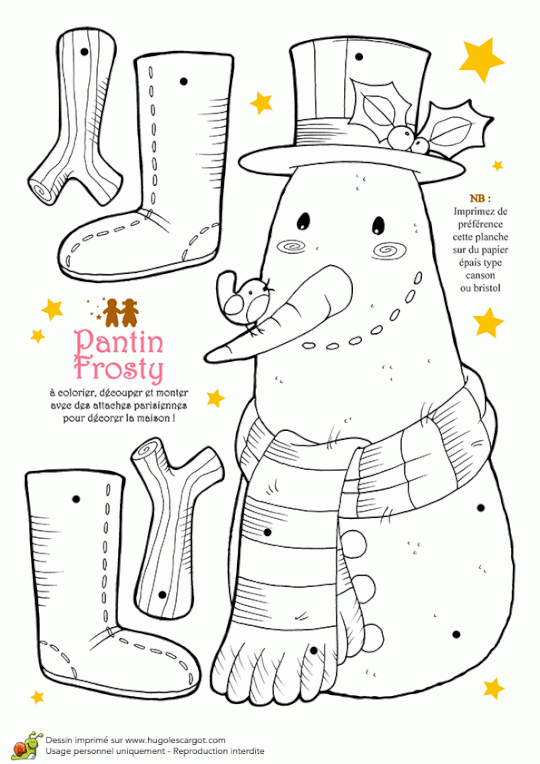 Coloriage Noel Tendresse Pantin Frosty Bonhomme De Neige | Coloriage serapportantà Hugo L'Escargot Bonhomme De Neige