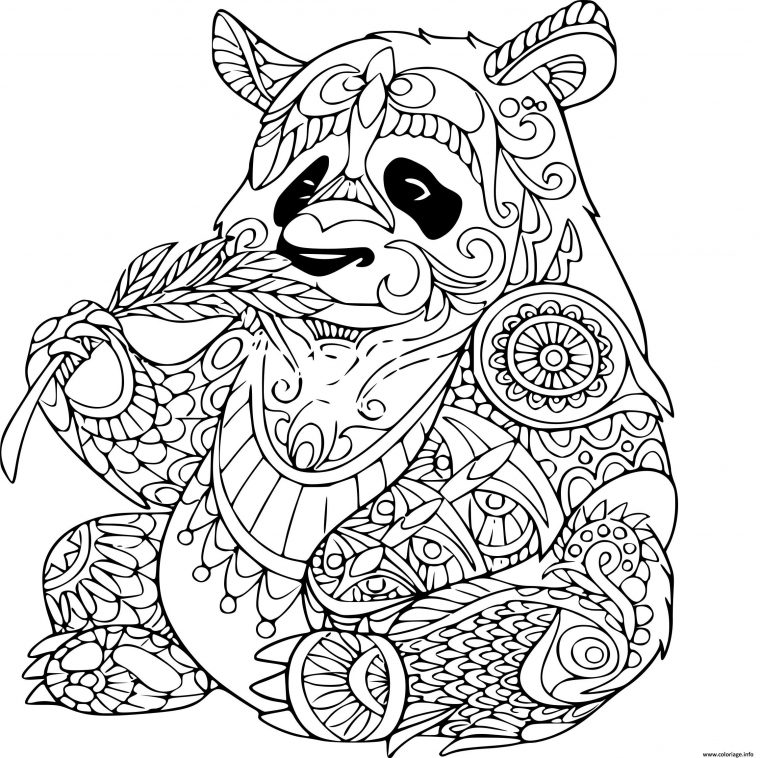 Coloriage Panda Mange Une Plante Adulte Animaux Zentangle Dessin Adulte destiné Coloriage Animaux Et Fleurs