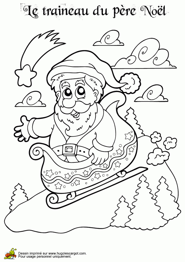 Coloriage Pere Noel Et Son Traineau Sur Une Colline Sur Hugolescargot intérieur Coloriage En Ligne Pere Noel