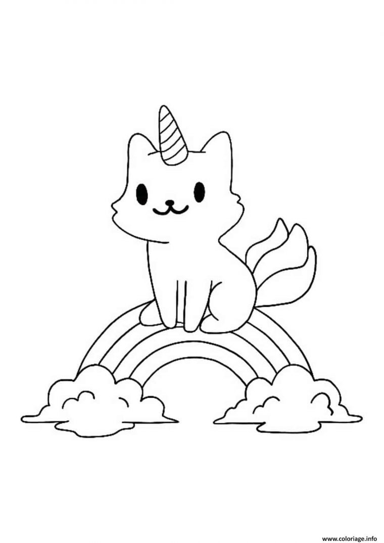 Coloriage Petit Chat Licorne Et Arc En Ciel Dessin Licorne À Imprimer dedans Chat A Imprimer Gratuit
