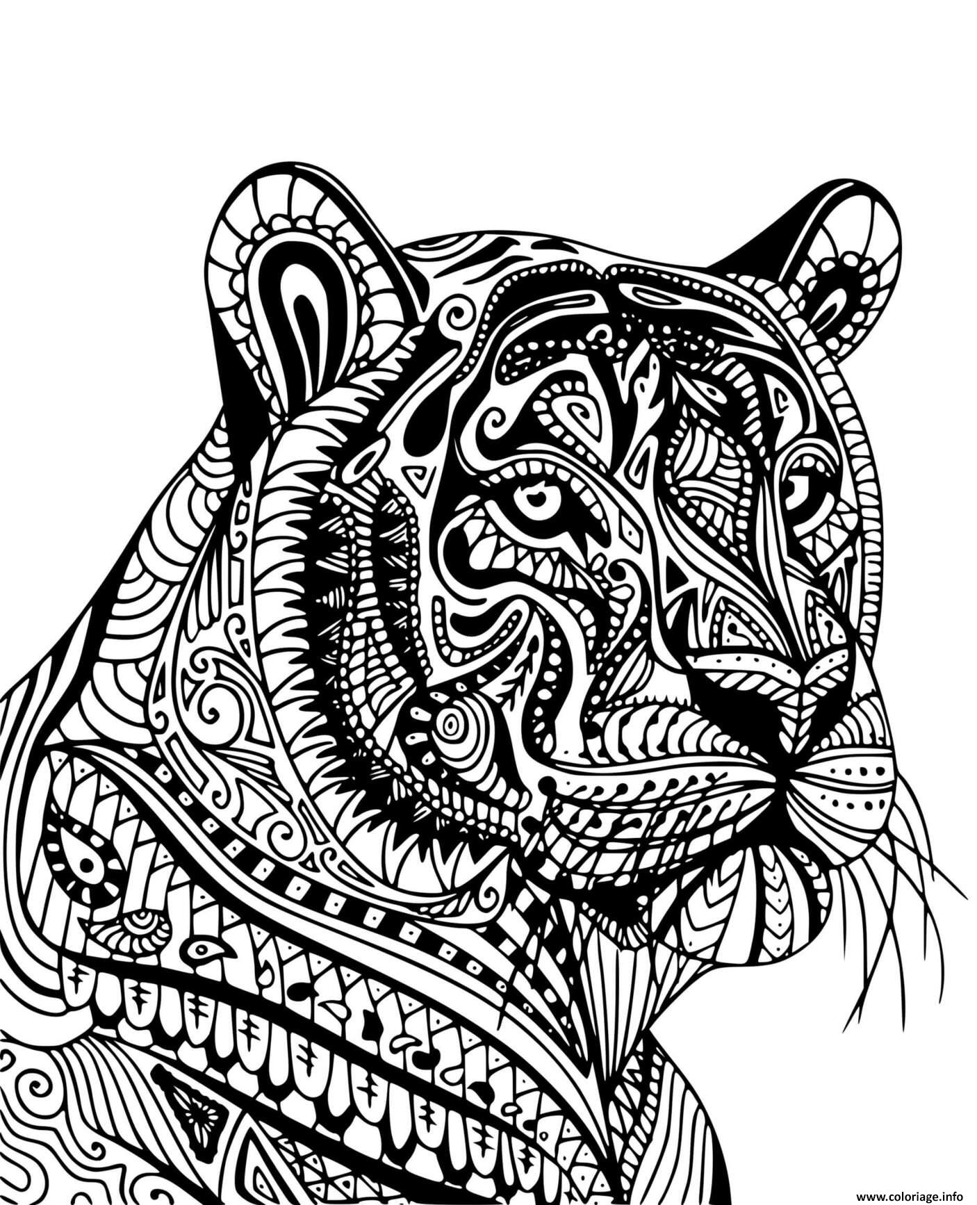 Coloriage Tigre Adulte Mandala De Profil - Jecolorie intérieur Dessin De Tigre A Colorier Et A Imprimer