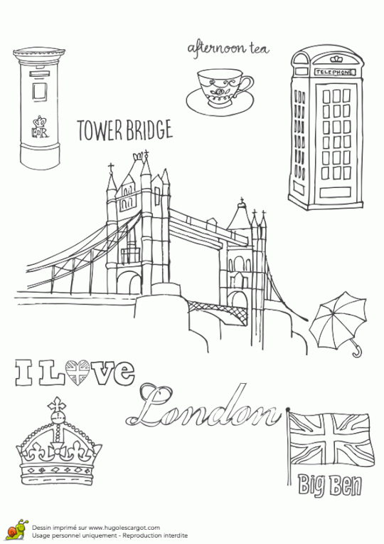 Coloriage Tower Bridge Et Telephone Anglais | Apprendre L'Anglais dedans Big Ben Dessin Page De Garde En Couleur