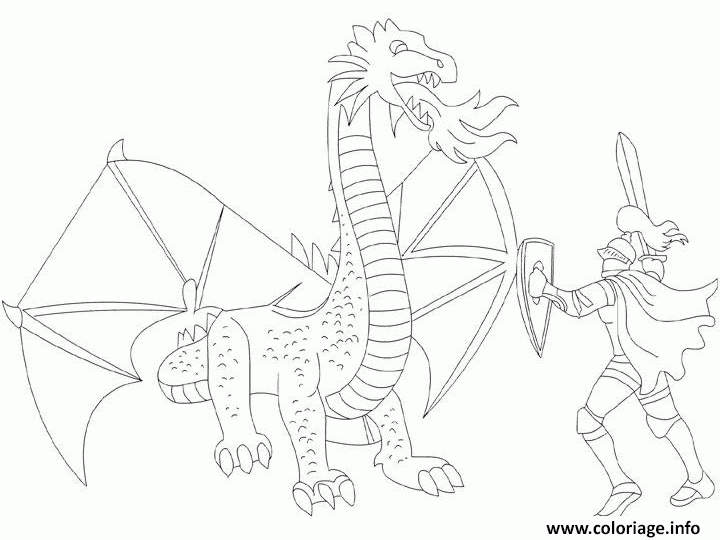 Coloriage Un Chevalier Qui Combat Un Dragon Dessin Dragon À Imprimer à Dessin A Colorier Facile Qui Crache Du Feu