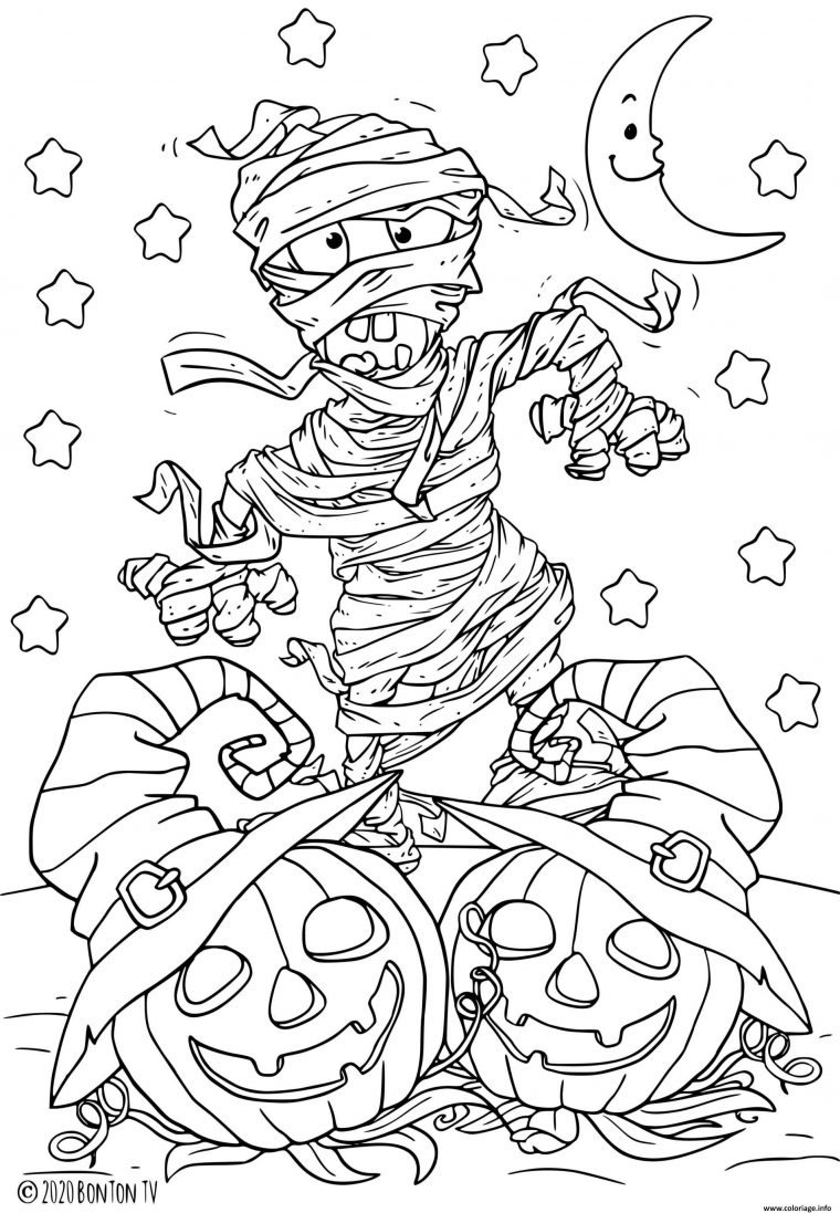 Coloriage Une Momie Terrifiante Se Promene Dans Les Rues Dessin pour Coloriage Halloween A Imprimer Grautit
