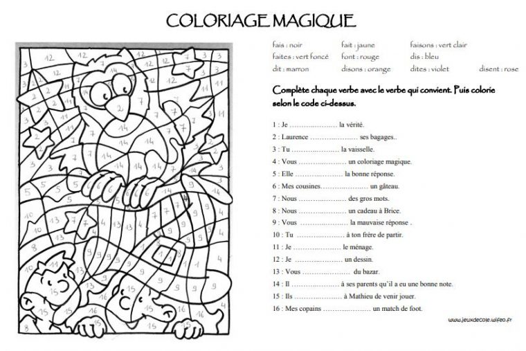Coloriages Magiques Conjugaison encequiconcerne Passé Composé Coloriage Magique