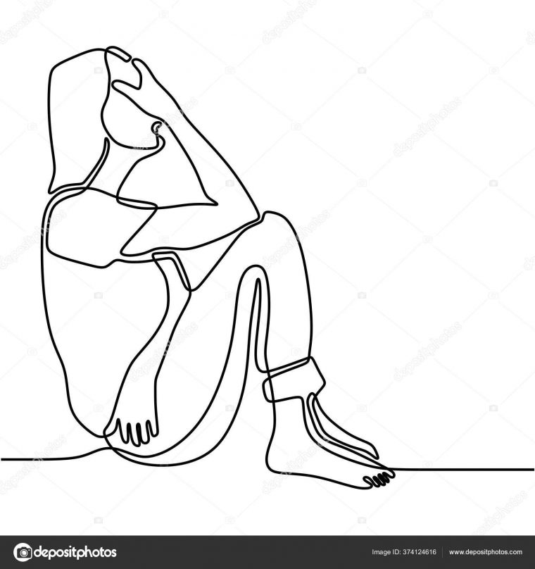 Dessin Continu Jeune Femme Triste Épuisée Couvrant Son Visage Par encequiconcerne Dessin A Colorier Facile Triste