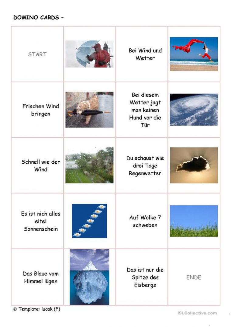 Domino Redewendungen Um Das Wetter Arbeitsblatt – Kostenlose Daf dedans Das Wetter Arbeitsbla¤Tter Daf
