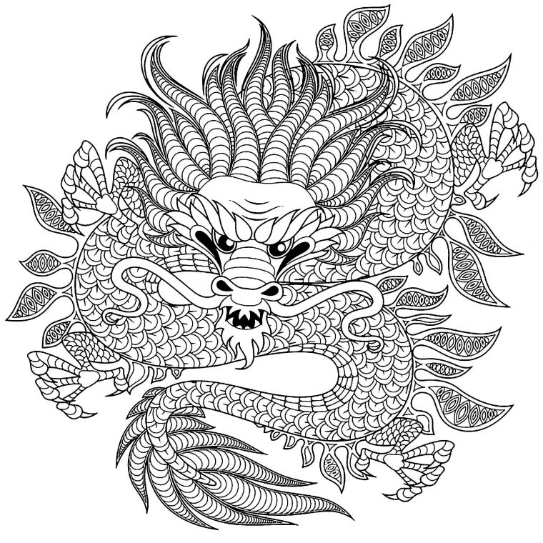 Dragon Circulaire – Dragons – Coloriages Difficiles Pour Adultes pour Coloriage 0 Imprimer Animaux