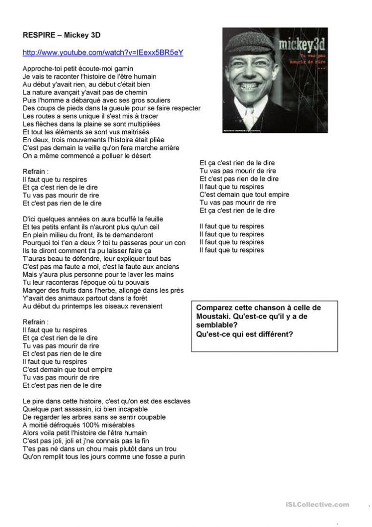 En France Tout Finit Par Des Chansons 9 - Français Fle Fiches Pedagogiques encequiconcerne Chansons De Chiffres En Francais