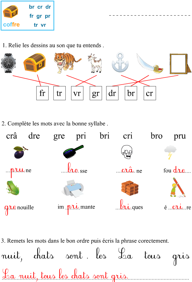 Fiche D'Exercices À Imprimer, Les Sons Br, Cr, Dr, Fr, Gr, Pr, Tr, Vr dedans Coloriage Magique O Au Eau