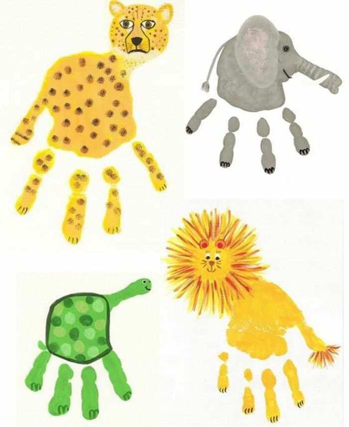 Handabdruck Bilder Leopard, Elefant, Schildkröte Und Löwe concernant Malen Mit Fingerfarben