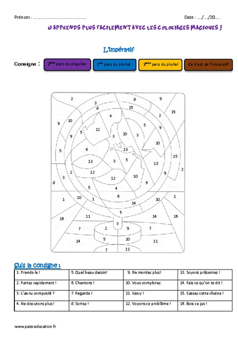 Impératif – Cm2 – Coloriage Magique – Pass Education tout Passé Composé Coloriage Magique