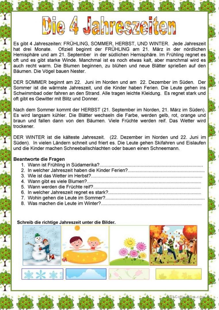 Jahreszeiten | Çalışma Tabloları, Almanca Öğrenme, Öğrenme destiné Das Wetter Arbeitsbla¤Tter Daf
