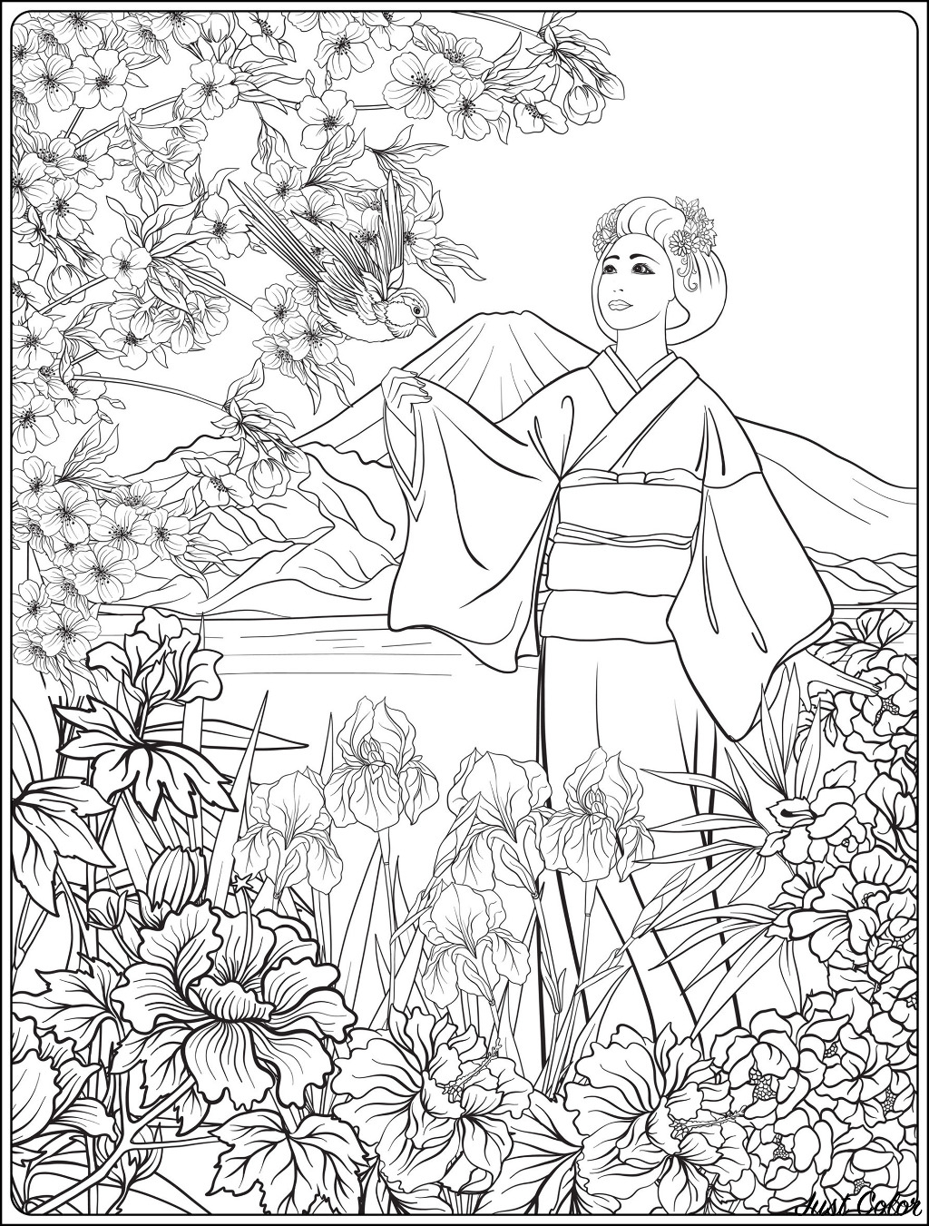 Japonaise En Kimono Et Mont Fuji - Japon - Coloriages Difficiles Pour pour Coloriage Mandala Japonais
