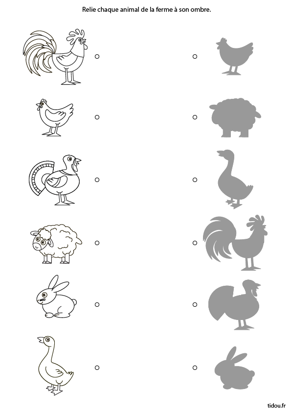 Jeu Des Ombres, Les Animaux De La Ferme – Tidou.fr serapportantà Coloriage Animaux Ferme Ps