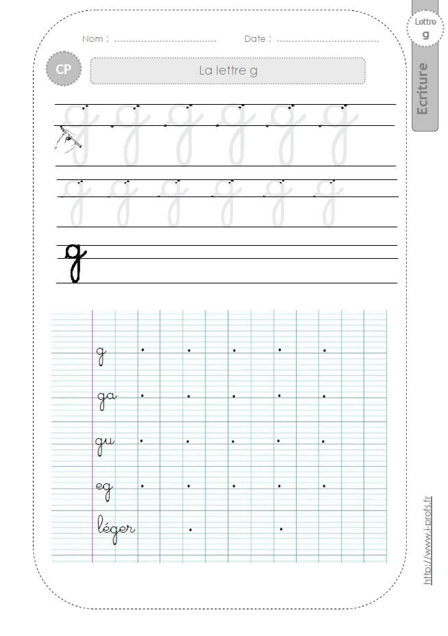 La Lettre G Minuscule Au Cp:fiches D'Ecriture. Modèles D'Écriture Cursive encequiconcerne Temps En T Majuscule