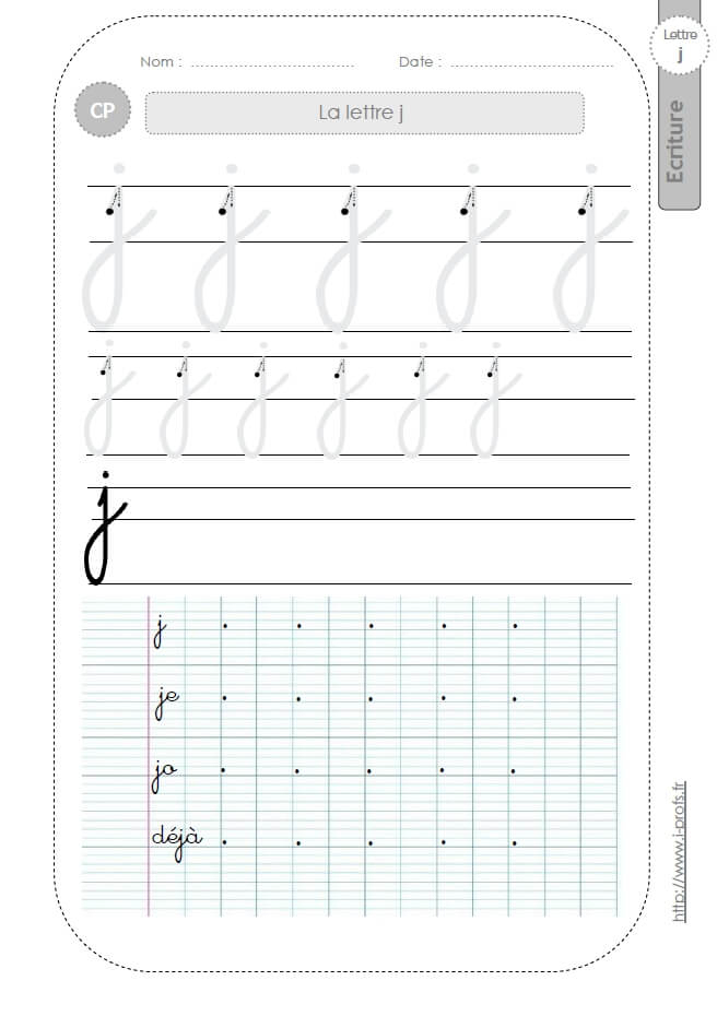 La Lettre J Minuscule Au Cp:fiches D'Ecriture. Modèles D'Écriture Cursive encequiconcerne Temps En T Majuscule