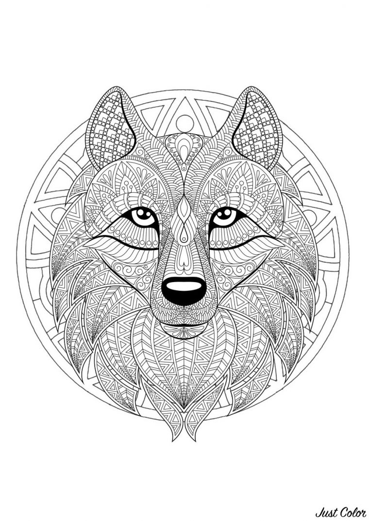 Mandala Tete Loup 2 – Mandalas – Coloriages Difficiles Pour Adultes serapportantà Coloriage Mandala Lion À Imprimer
