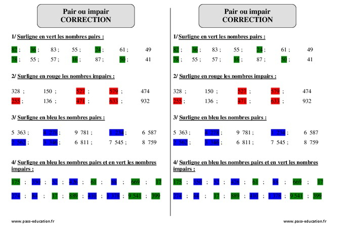 Pair Ou Impair – Ce2 – Exercices Corrigés – Pass Education pour Image De  Nombre Pair Et Impair A Imprimer