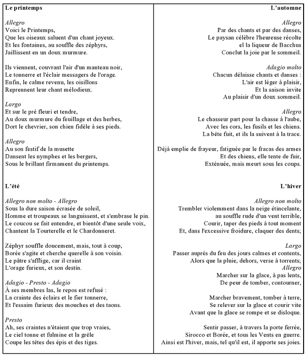 Poesie 4 Saisons Vivaldi intérieur Fleenso /Chansons Sur L'Hiver Poesie 4 Saisons Vivaldi intérieur Fleenso /Chansons Sur L'Hiver