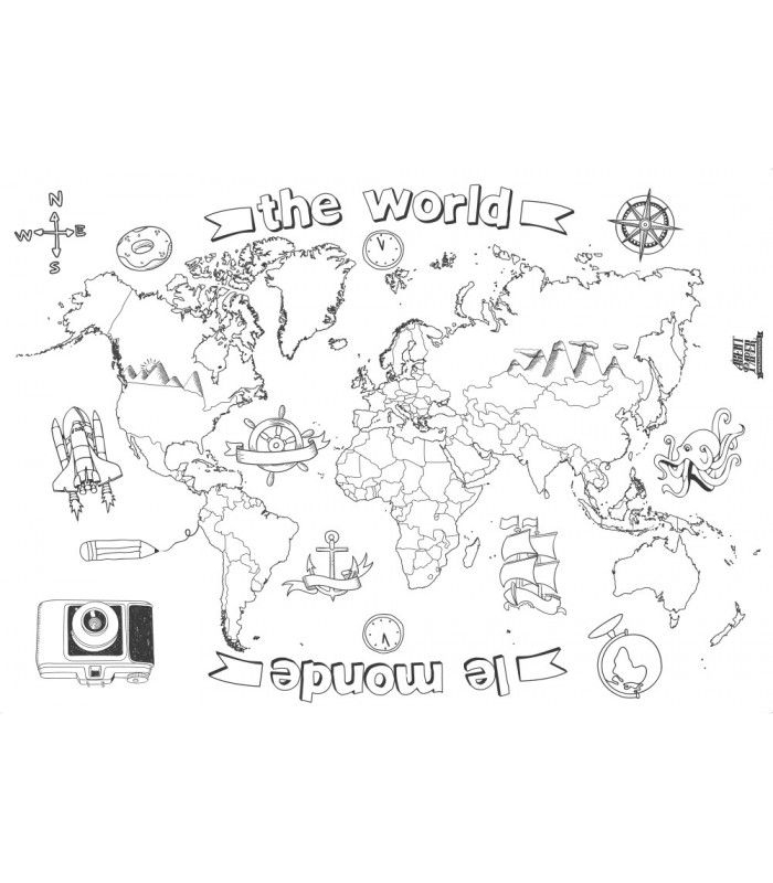 Poster Mappemonde À Colorier 1200X800 – Agent Paper | Colorier à Hugo L'Escargot Drapeaux Du Monde