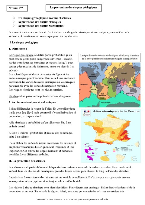 Prévention Des Risques Géologiques – 4Ème – Cours – Géologie – Svt avec Fiche Sciences Remacdiatiion Pdf