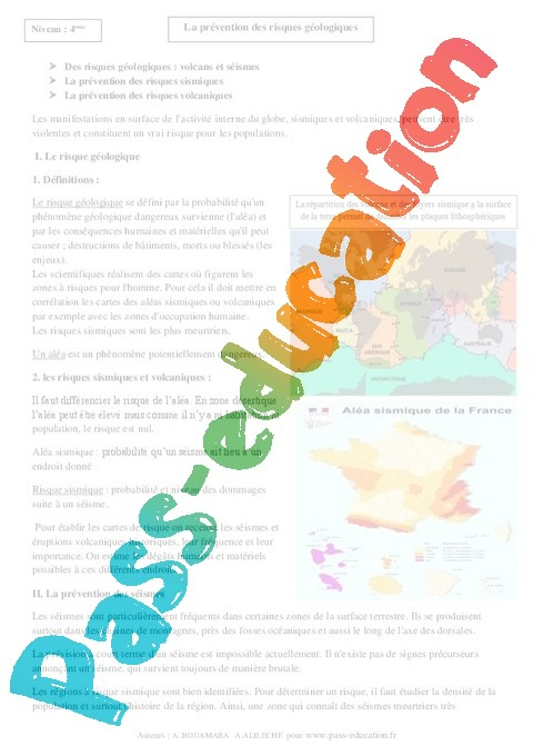 Prévention Des Risques Géologiques – Cours – Géologie – Svt : 2Eme encequiconcerne Fiche Sciences Remacdiatiion Pdf