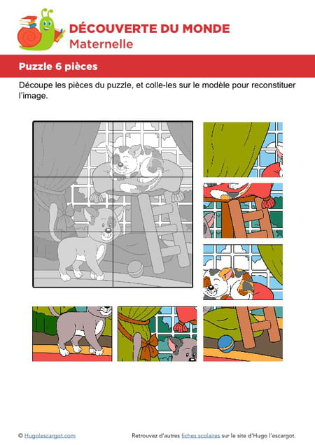 Puzzle 6 Pièces, Deux Petits Chats à Hugo L'Escargot Découpage Puzzle 6 Pièces, Deux Petits Chats à Hugo L'Escargot Découpage