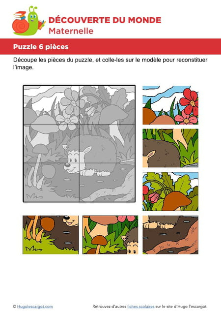 Puzzle 6 Pièces, Hérisson Tout Mignon dedans Hugo L'Escargot Découpage Puzzle 6 Pièces, Hérisson Tout Mignon dedans Hugo L'Escargot Découpage