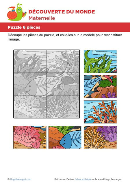 Puzzle 6 Pièces, Le Petit Poisson Bleu concernant Hugo L'Escargot Découpage Puzzle 6 Pièces, Le Petit Poisson Bleu concernant Hugo L'Escargot Découpage