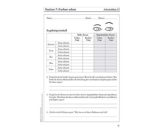 Stationentraining – Sinnesorgan Auge – Betzold.de concernant Das Auge Klasse 7