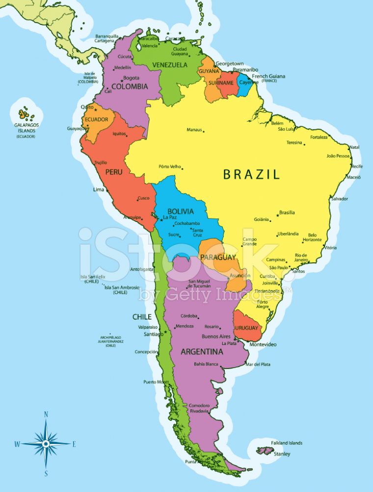 Villes Et Pays De L'Amérique Du Sud Carte Stock Vector – Freeimages pour Carte D'Amacrique Latine