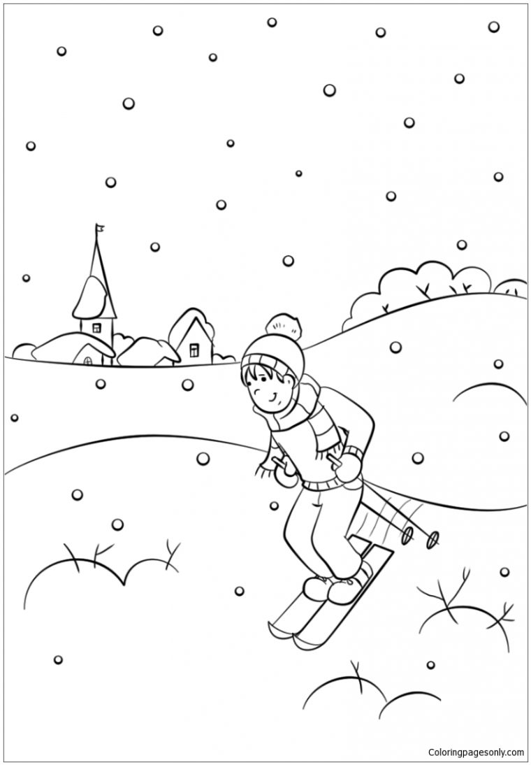 snow scene coloring page