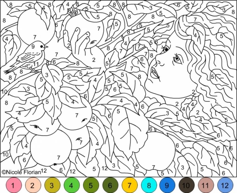 hard color by number coloring pages