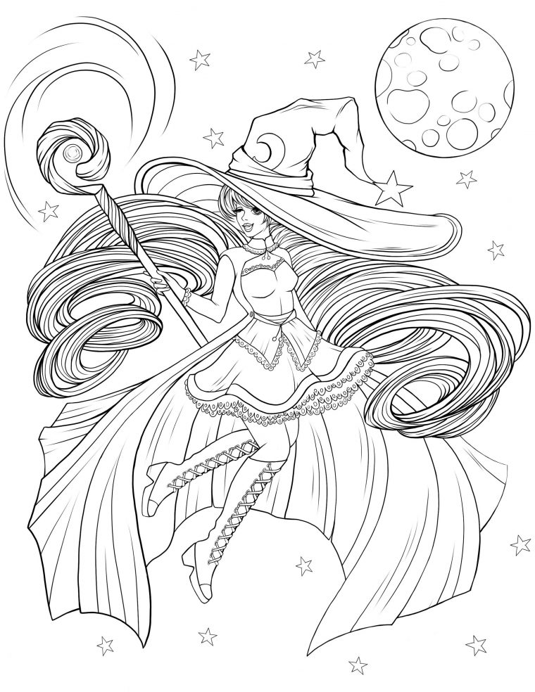 pretty witch coloring pages