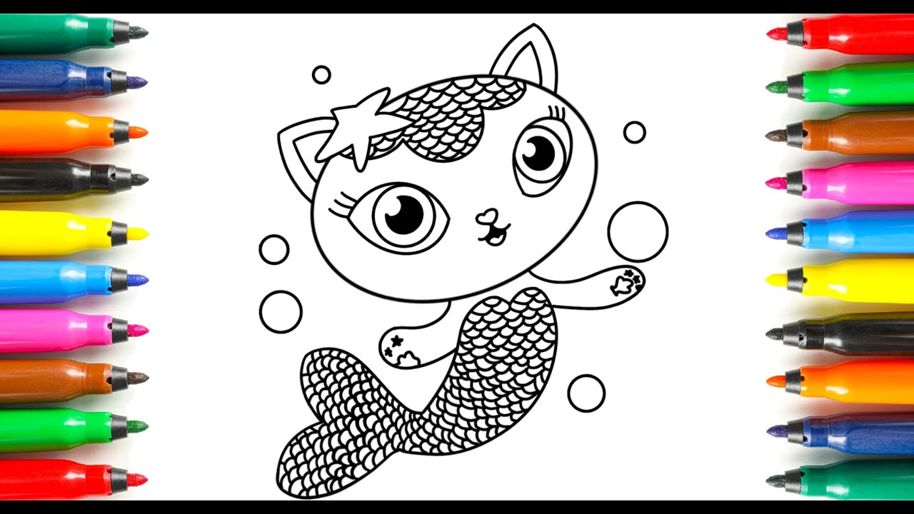 Drawing and Coloring Mercat from Gabby’s Dollhouse - YouTube