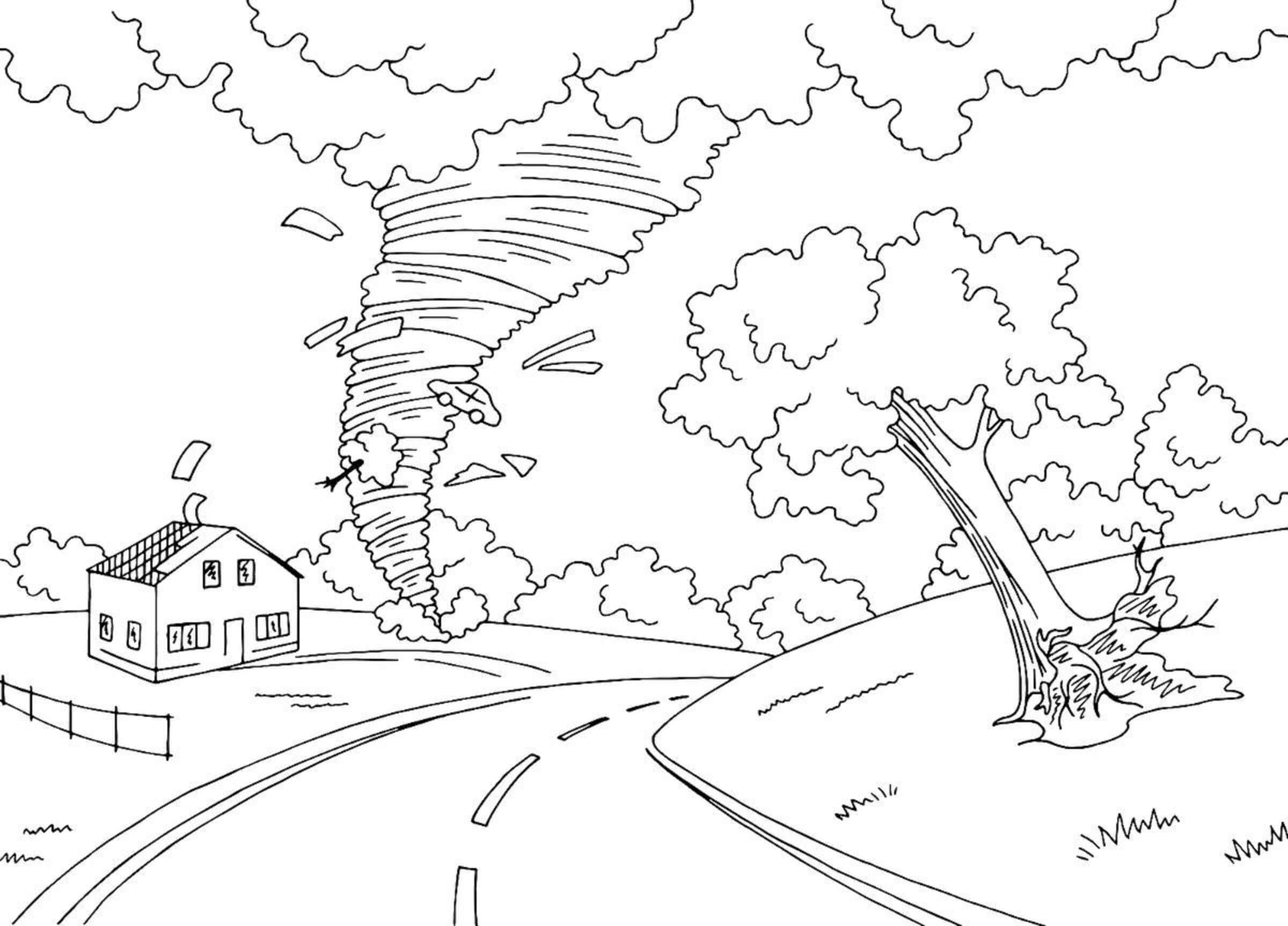 Tornado in Country coloring page - Download, Print or Color Online for Free