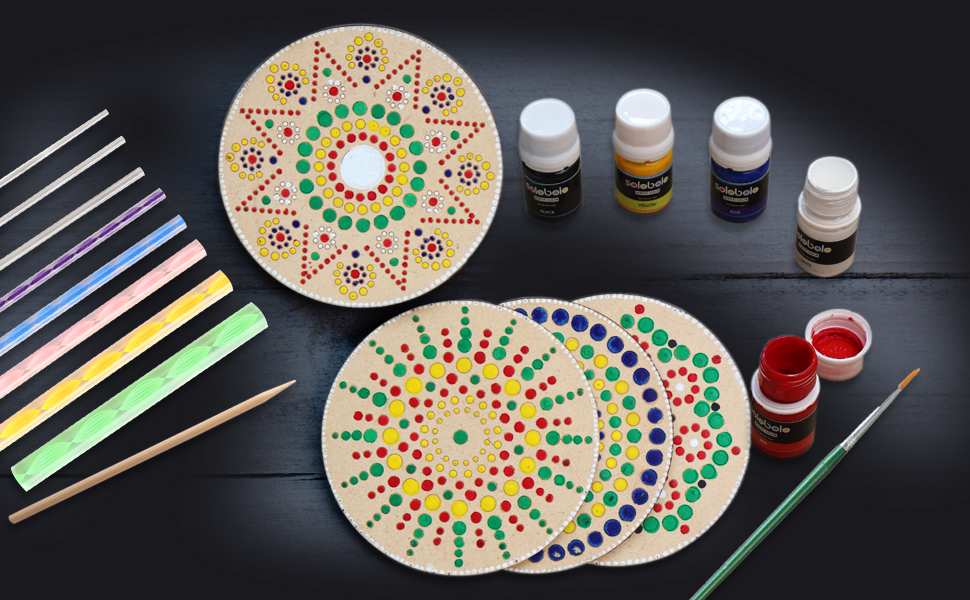 Solobolo Mandala Art Kit Coasters with Stand-Craft Kit with Dot Mandala