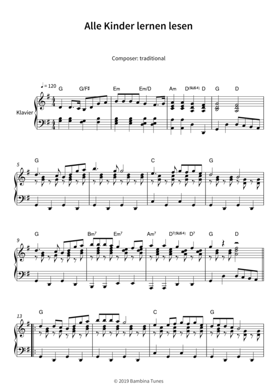 Alle Kinder lernen lesen Klavier Solo - PDF Noten von Lars Opfermann in
