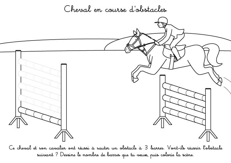 Coloriage à imprimer : Le cheval en course d'obstacles