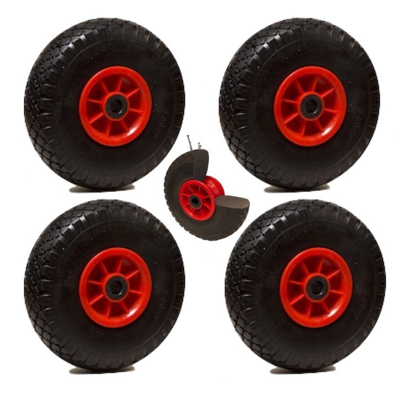 Lot de 4 roue increvable corps rouge 260 x 85 LM75 AL25 à rouleaux