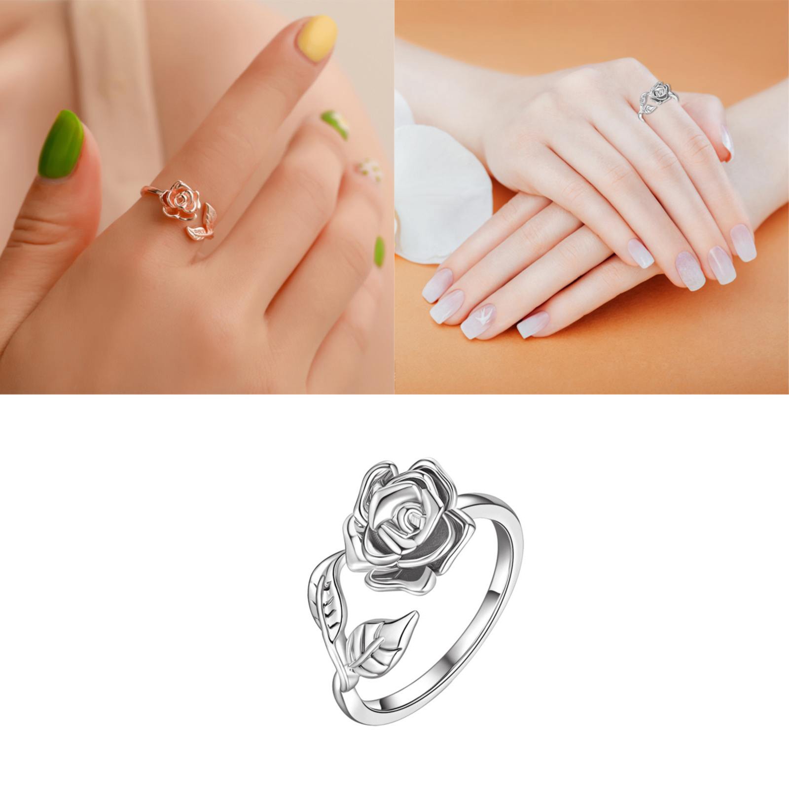 AYA Silver Color Leaf Rose Gold Color Rose Flower Wedding Engagement