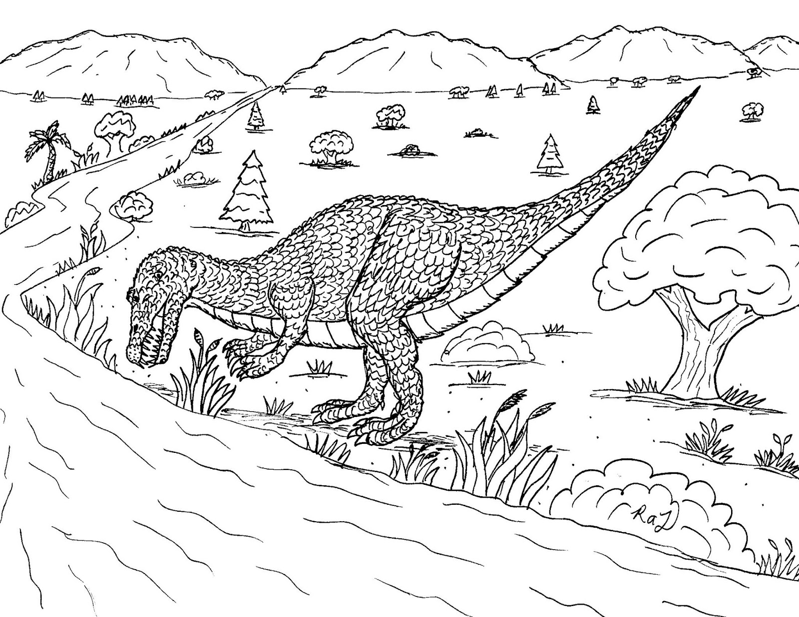 Robin's Great Coloring Pages: Baryonyx Fishing