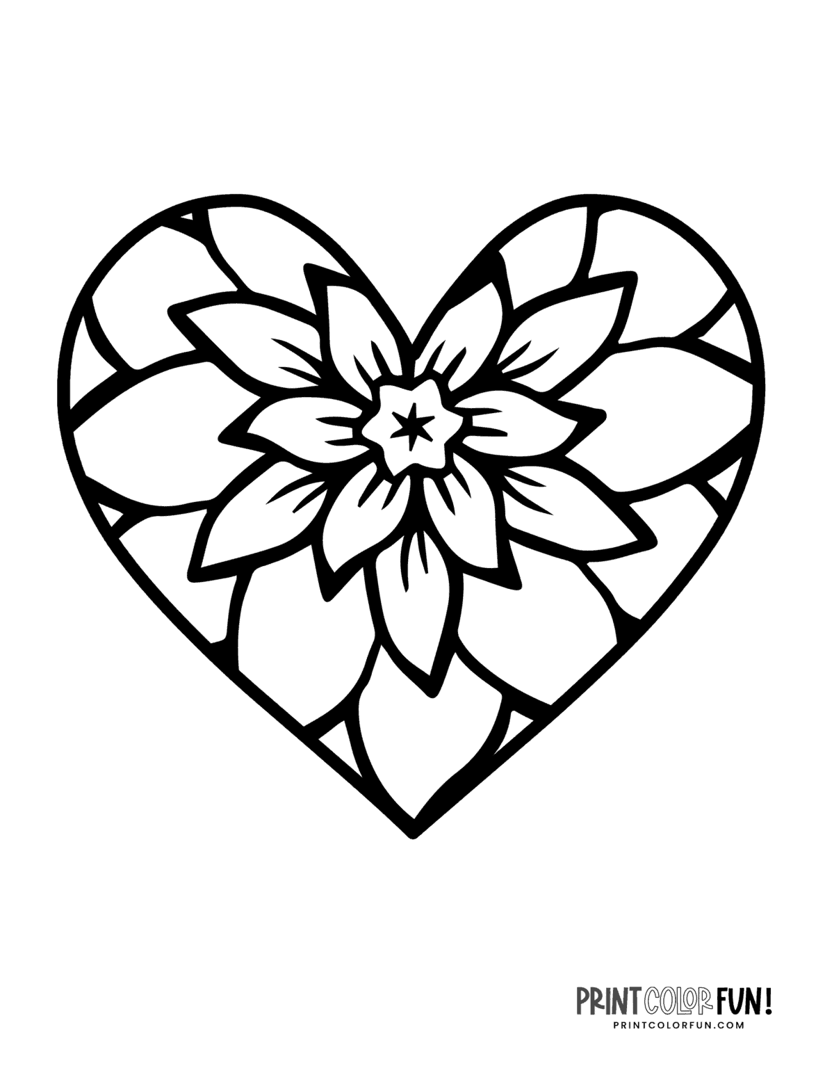 20 floral heart coloring pages, at PrintColorFun.com