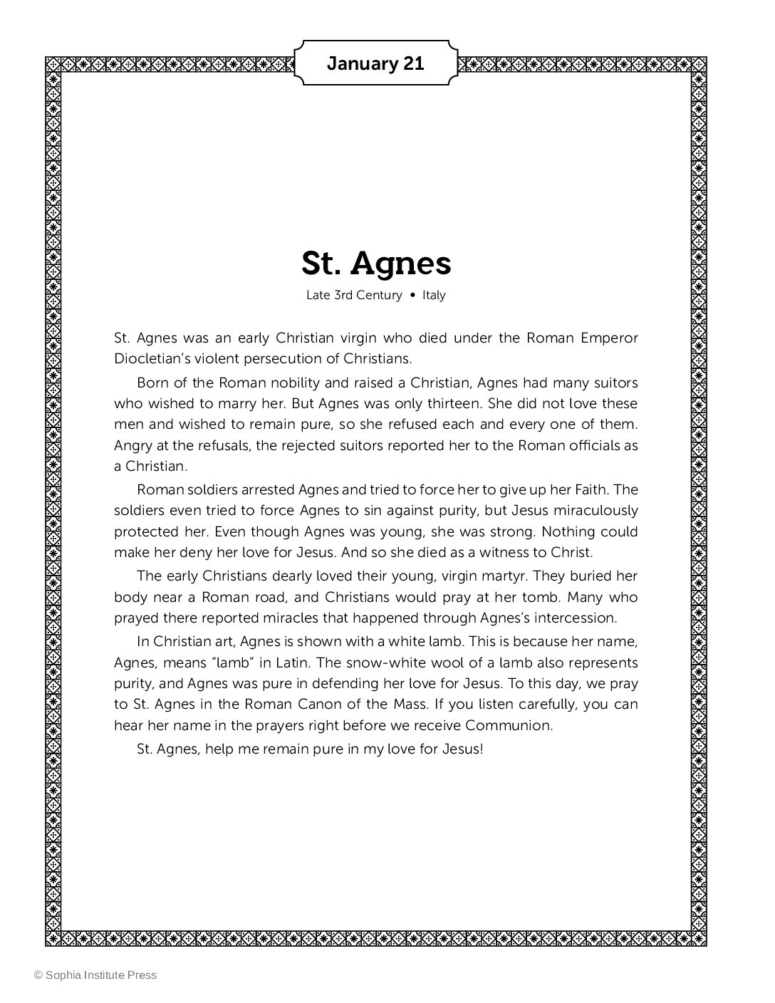St. Agnes Coloring Page - Sophia Teachers
