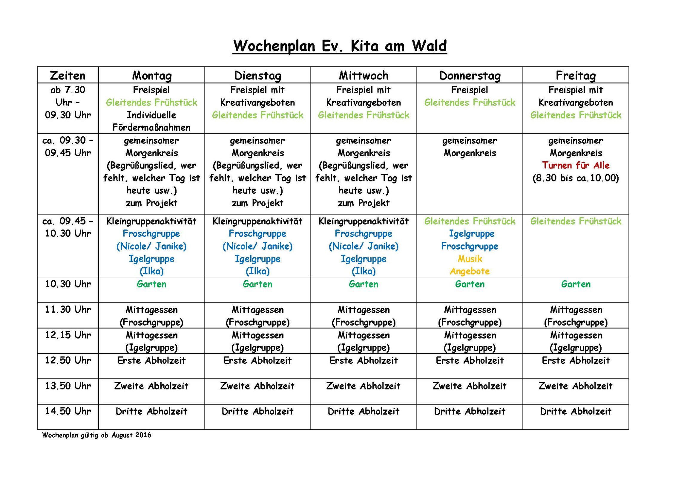 Wochenplan Kita Vorlage | My XXX Hot Girl